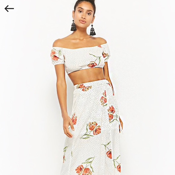 floral crop top and maxi skirt set